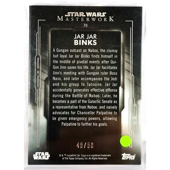 Topps Star Wars Masterwork #70 JAR JAR BINKS Purple Parallel 48/50, See Pics! - Picture 2 of 3